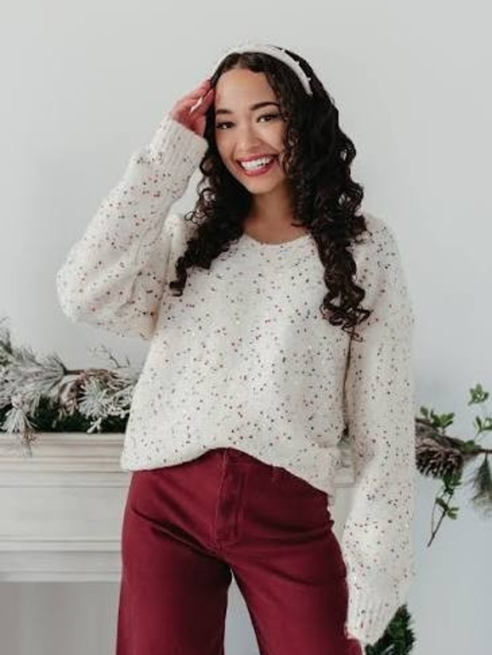 NWT Pink Desert Boutique Hannah Sequin Sweater In Cream S